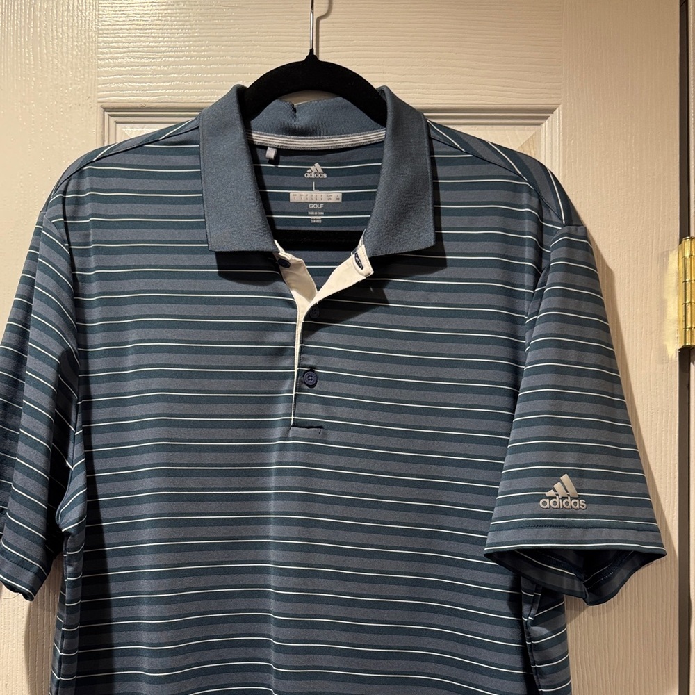 adidas Teal and White Striped Golf Polo
